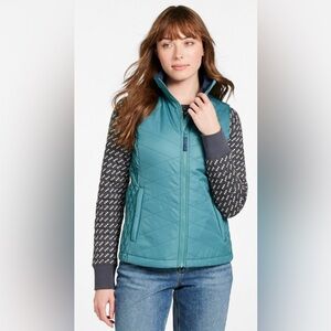 L.L. Bean Women's Fleece-Lined PrimaLoft Vest Teal Blue Cream Fleece Lined Large